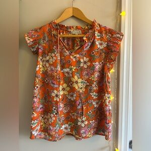 Chenault Vibrant Floral Orange Blouse